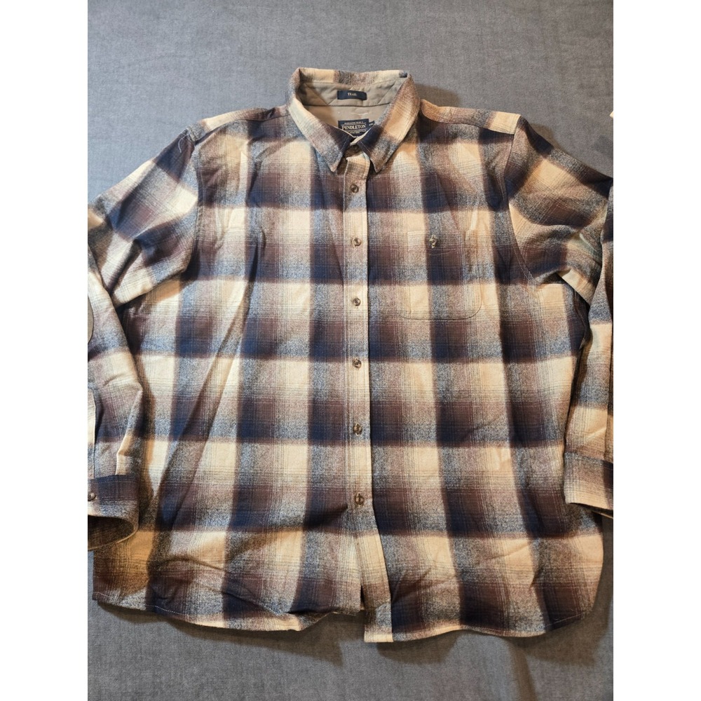 Vtg Pendleton Virgin Wool Trail Shirt 2XL Elbow Patch Flannel Cabincore Gorpcore